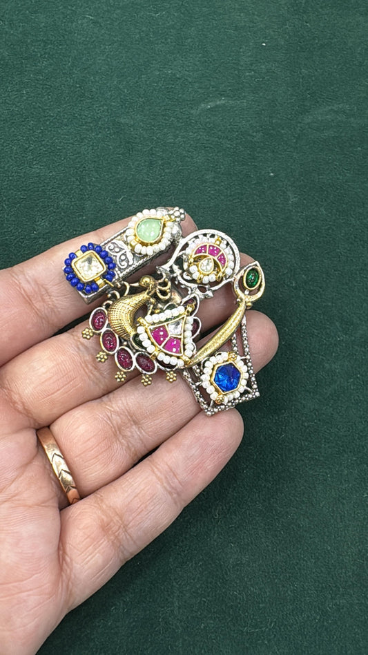 Inara Dual-Tone Kundan Statement Ring | Buy Designer Rings Online