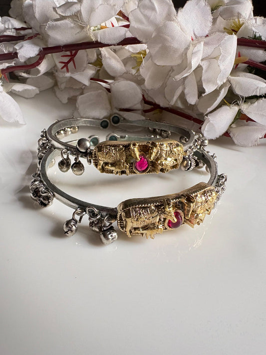 Vrishanandi Nandi Dual Tone Flexible Kada Bangles | Silver Tone Ghungharu Kada for Women | Alankrent Luxe