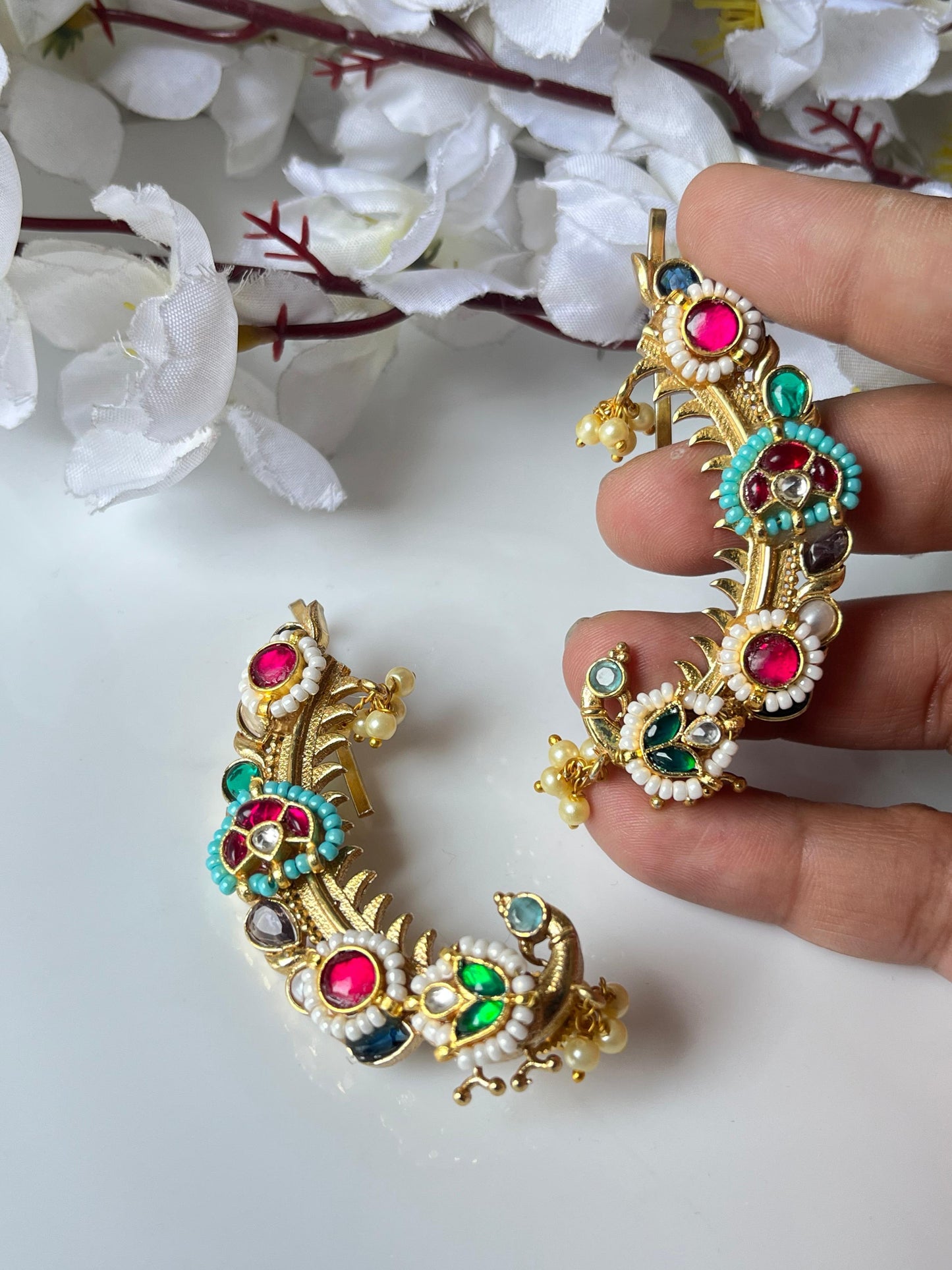 Statement Pacchi Kundan Semi-Silver Earcuff – Festival & Party Wear