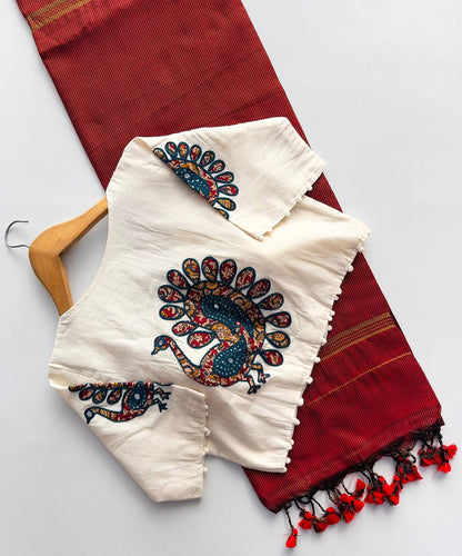 Handloom Khadi Cotton Saree with Appliqué Blouse