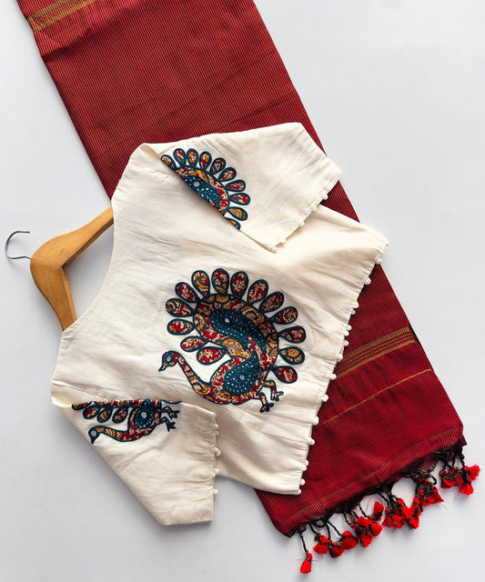 Handloom Khadi Cotton Saree with Appliqué Blouse