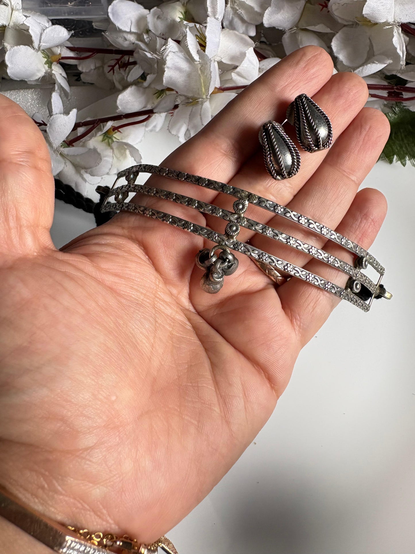 Ragini Antique Silver Layered Ghungroo Choker Necklace | Adjustable Ethnic Statement Necklace