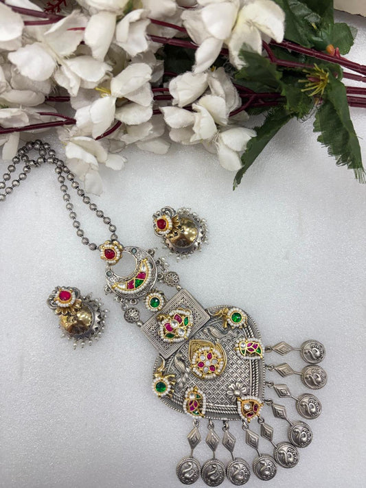 Rajashree Kundan Fusion Dual Tone Necklace Set with Earrings | Statement SLA Jewellery (Copy)