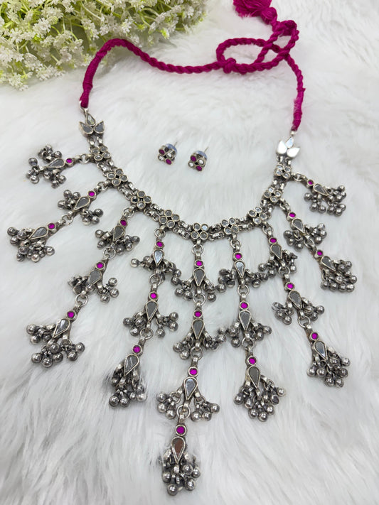 Abhla Mirror Stone Statement Necklace Set | Gujarati Folk Jewellery