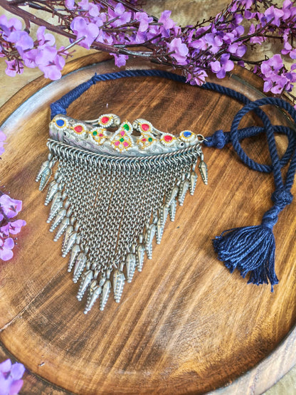 Rajwada Kundan Fusion Tribal Fringe Necklace in Silver Look SLA Polish