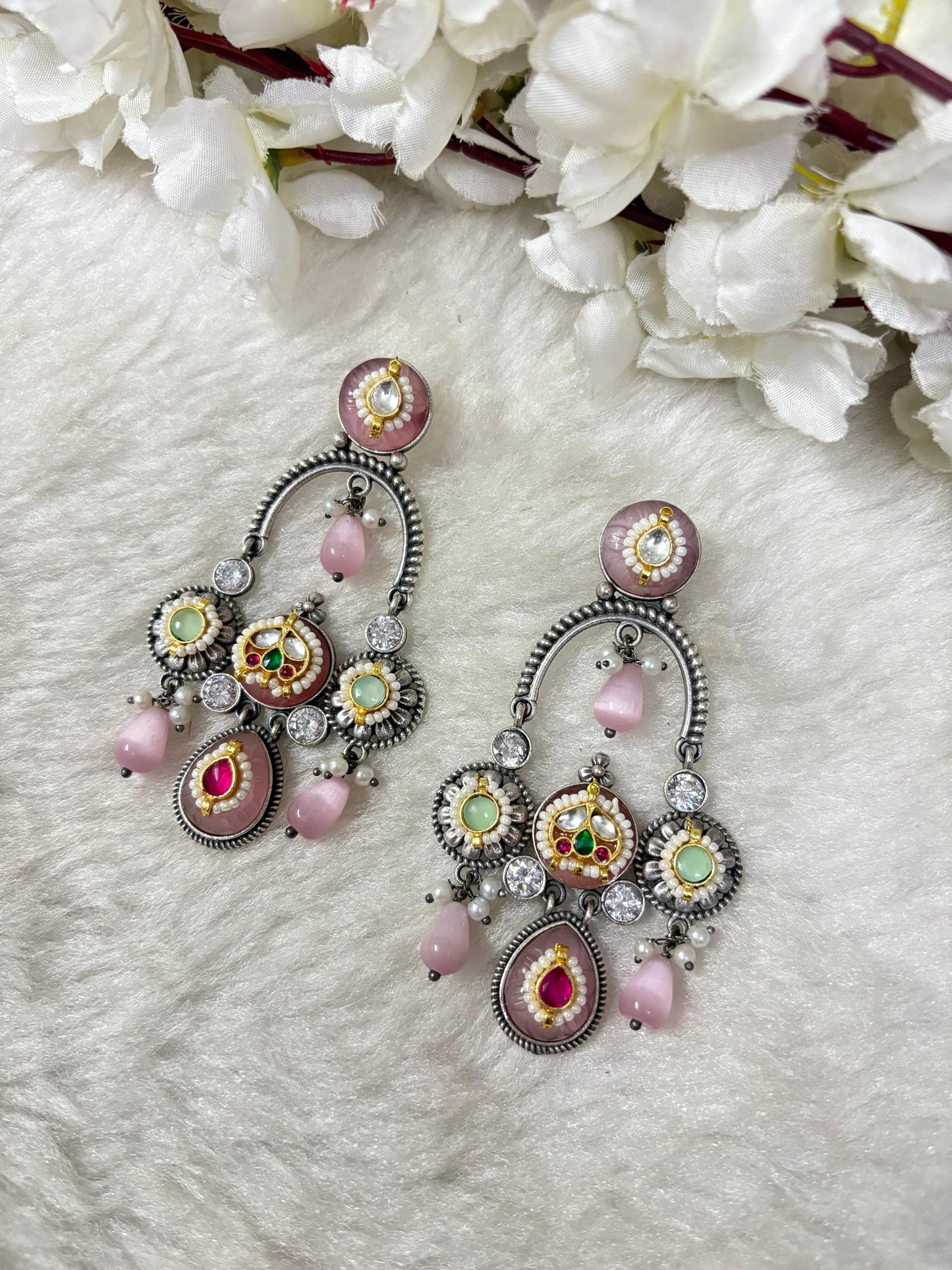 Paneri Pachi Kundan Chandbali Earrings | Brass Base | Premium Pachi Work | Festive & Wedding Jewellery