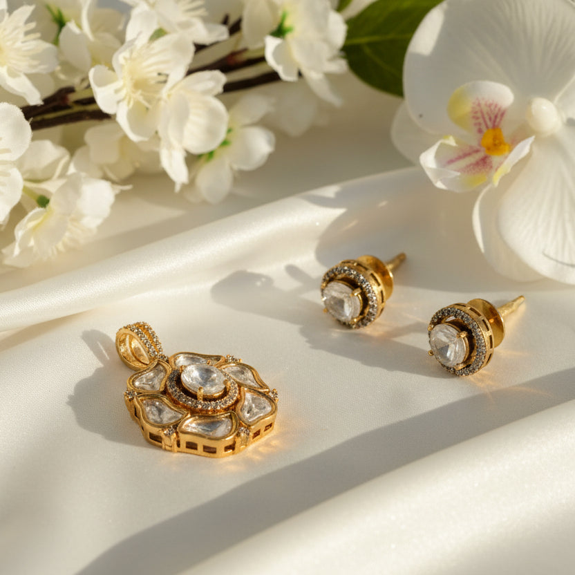 Original Moissanite Kundan Pendant Set | Luxury Without Chain | Alankrent DS320