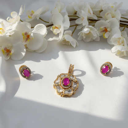 Original Moissanite Kundan Pendant Set | Luxury Without Chain | Alankrent DS320