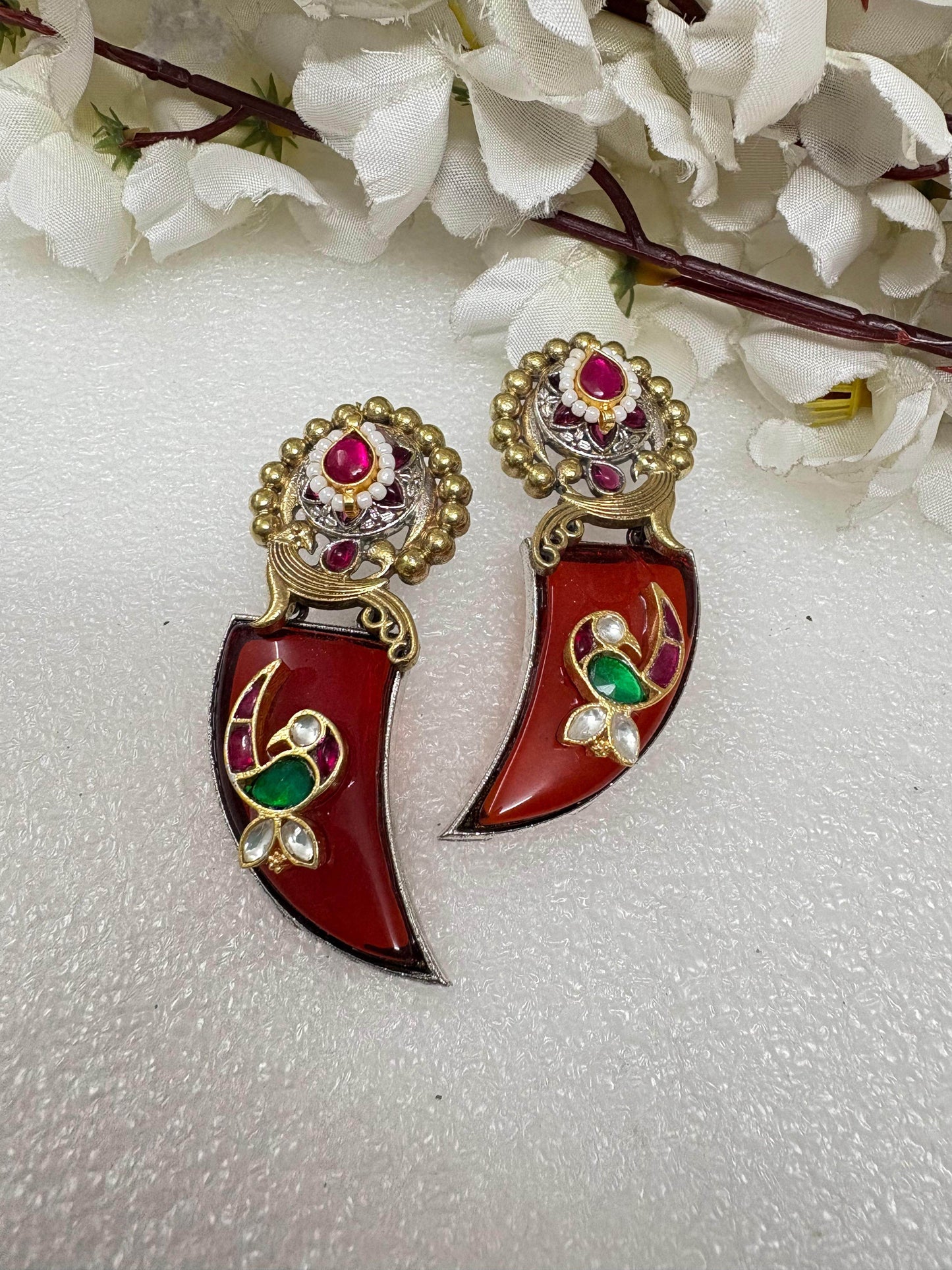 Rajwadi Kalgi Earrings | Traditional Meenakari Stone Studs - Alankrent Luxe