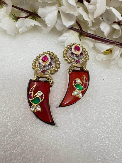 Rajwadi Kalgi Earrings | Traditional Meenakari Stone Studs - Alankrent Luxe