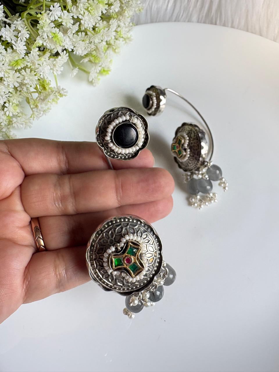 Vamshika Kundan Fusion Stone Ear Cuffs | Traditional Indian Statement Earrings