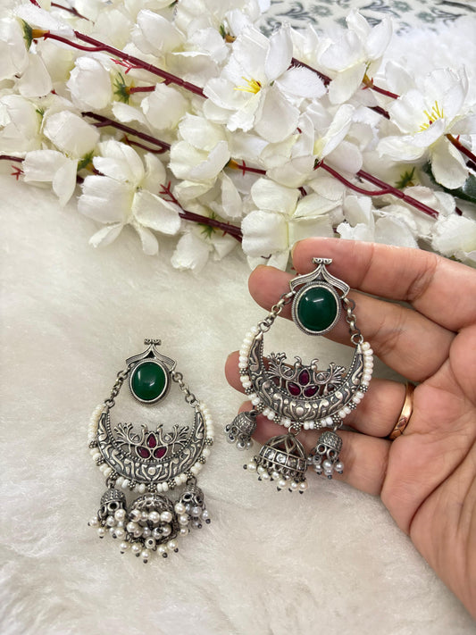 Sla Look Oxidized Chandbali Jhumka Earrings With Pearl Drops Handcrafted Ethnic Statement
