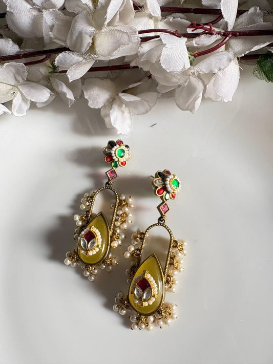 Kundan Fusion Long Earrings With Pearl Drops Brass Base Festive Statement Wear Alankrent Ak Kfle - Alankrent Luxe