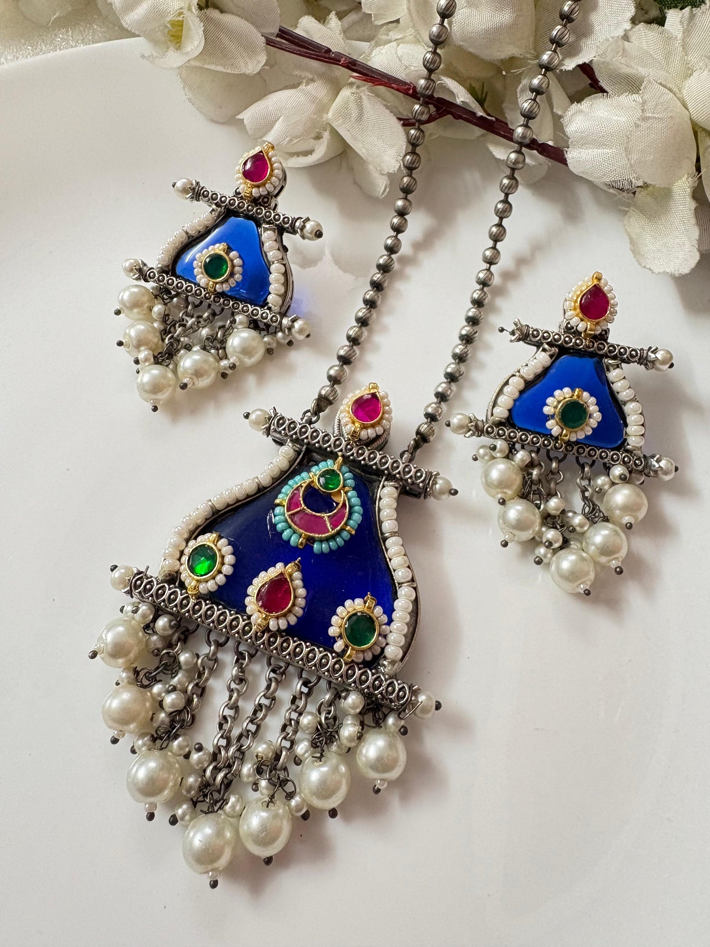 The Ruhani Meenakari Statement Sets | Available in Blue & Maroon