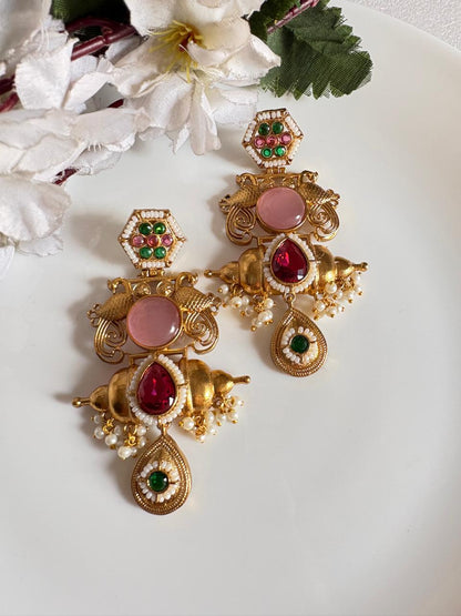 Kesarika Rajwadi Big Stone Earrings | Kundan Fusion Statement Jhumka Earrings