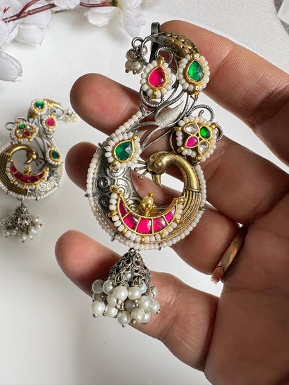 Mayuri Pachi Kundan Fusion SLA Ear Cuff Earrings | Peacock Pearl Jhumka Statement Ear Cuffs for Women