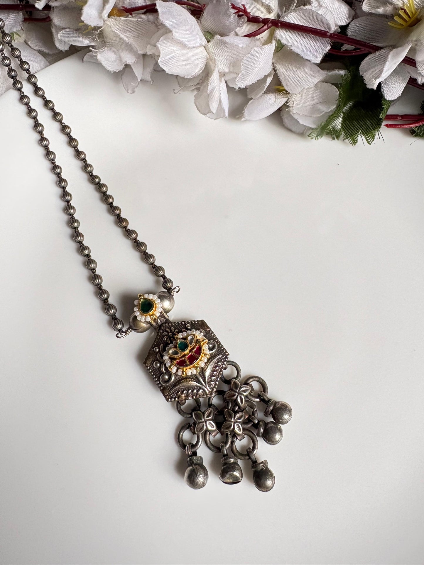 Vanya Kundan Fusion SLA Necklace | Silver Look Traditional Jewellery