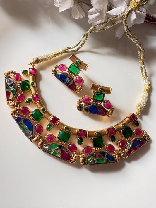 Auraa Marble Stone Apala Polish Designer Necklace Set | Statement Jewellery