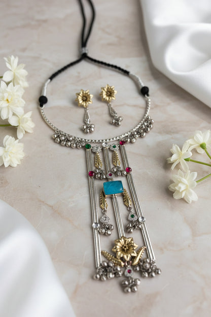 Aarohi Tie Hasli Necklace with Gungharu & Zirconia Detailing – Traditional Indian Jewellery