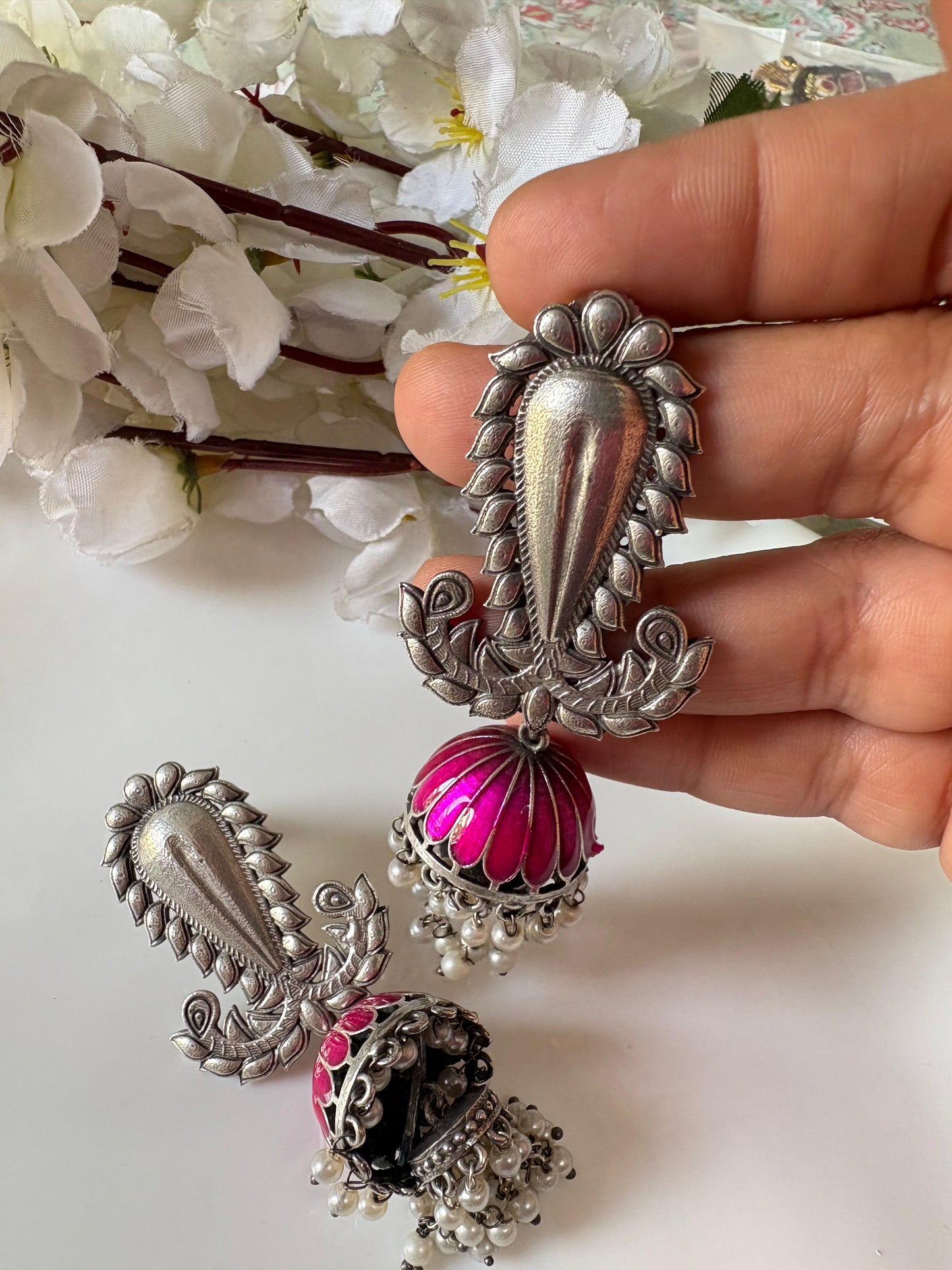 Mayura Meenakari Jhumkas - Handcrafted Ethnic Elegance
