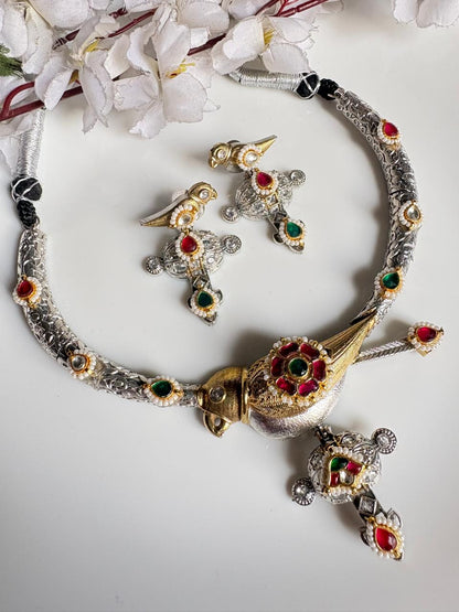 Mayurika Kundan Hasli Necklace Set with Earrings | SLA Dualtone Heritage Jewellery