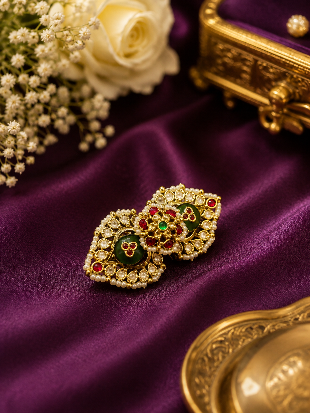 Ratnashree Heritage Jadtar Pacchi Kundan Dual Finger Ring | Premium Traditional Statement Ring for Women