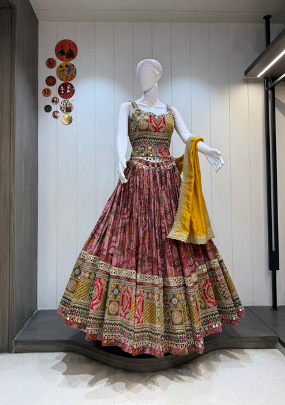 Meher Vichitra Cotton Silk Chaniya Choli with Gamthi Border & Mirror Work