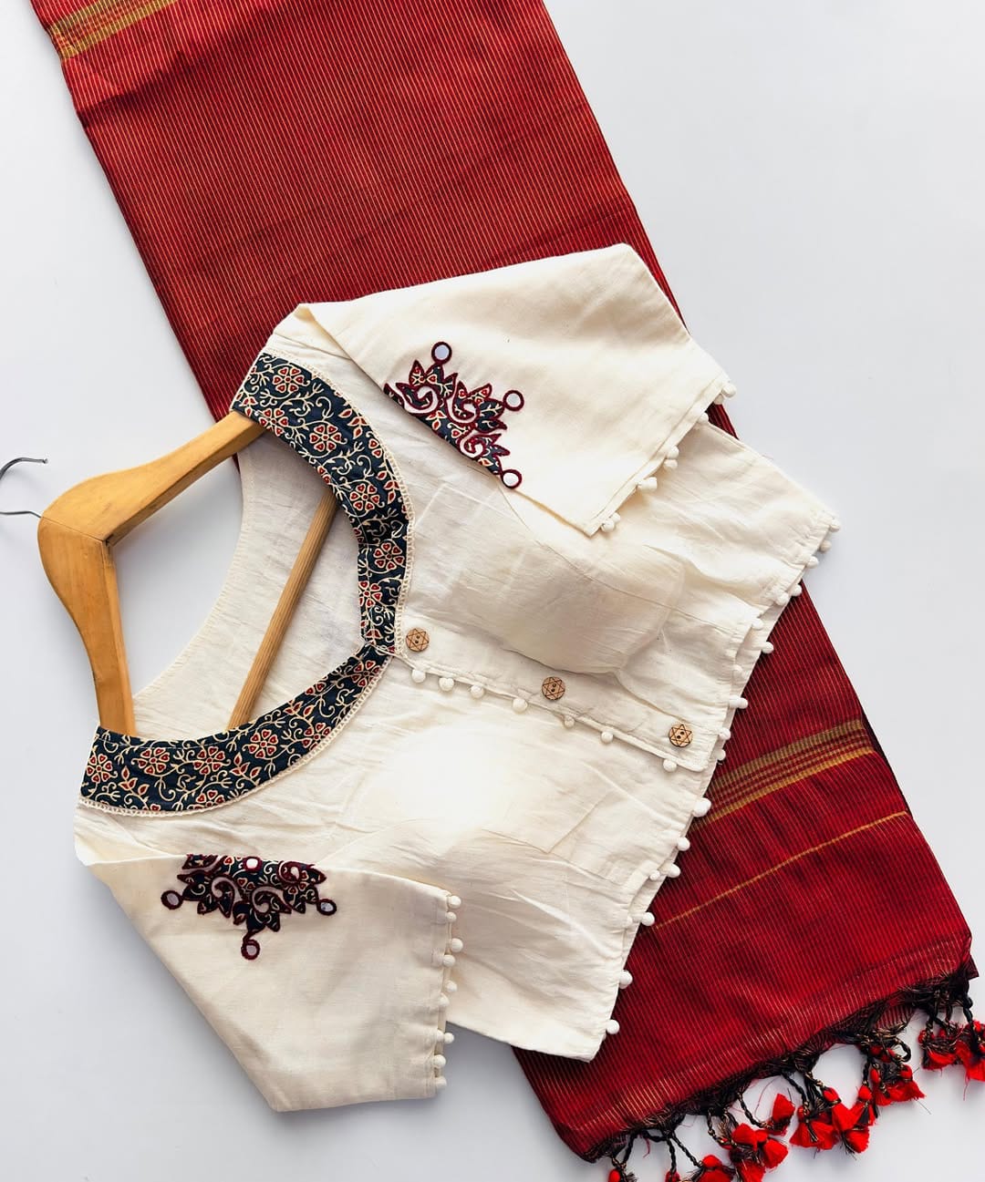 Handloom Khadi Cotton Saree with Appliqué Blouse