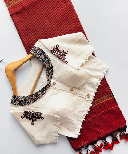Handloom Khadi Cotton Saree with Appliqué Blouse