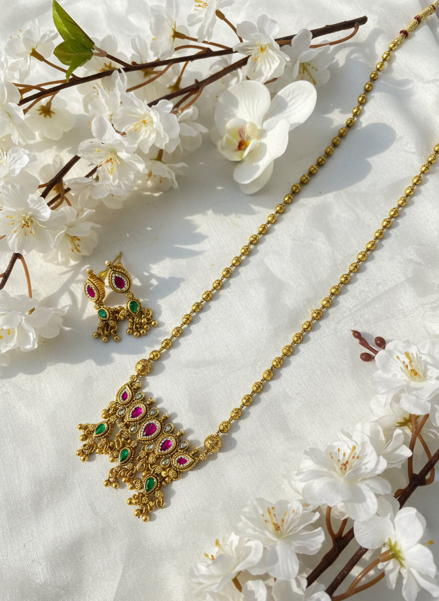 Jadtar 1 Gram Gold Tanmaniya Pendant Set | Traditional Kundan Necklace Design