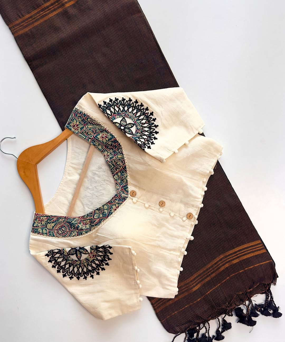 Handloom Khadi Cotton Saree with Appliqué Blouse