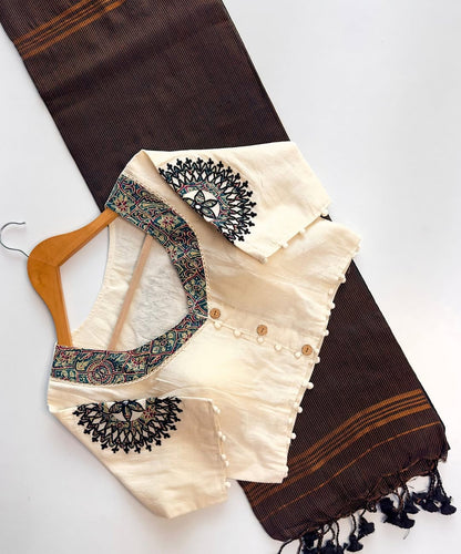 Handloom Khadi Cotton Saree with Appliqué Blouse