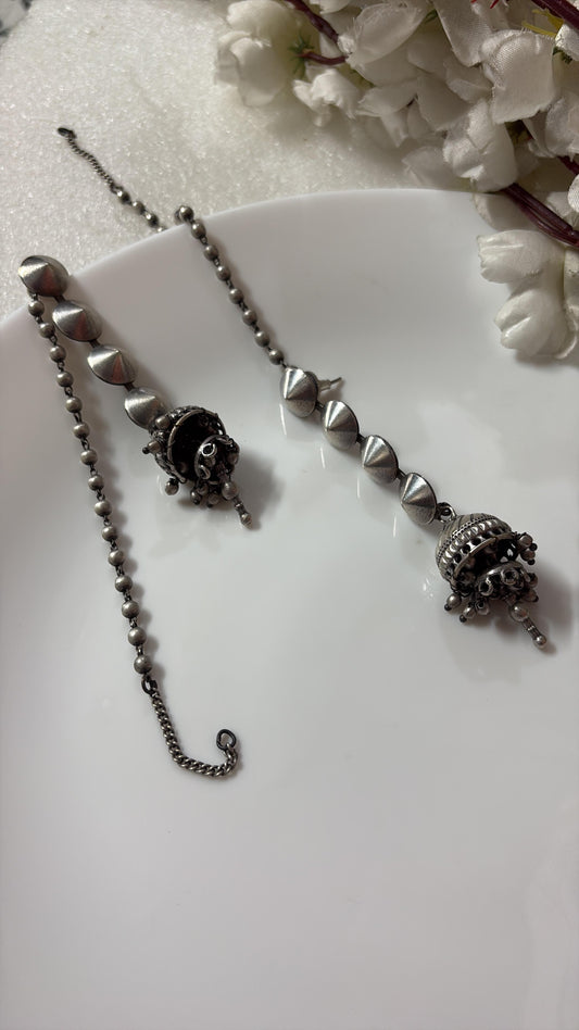 Silver Jhumki with Ear Chain – Elegant Long Earrings for Ethnic & Festive Wear