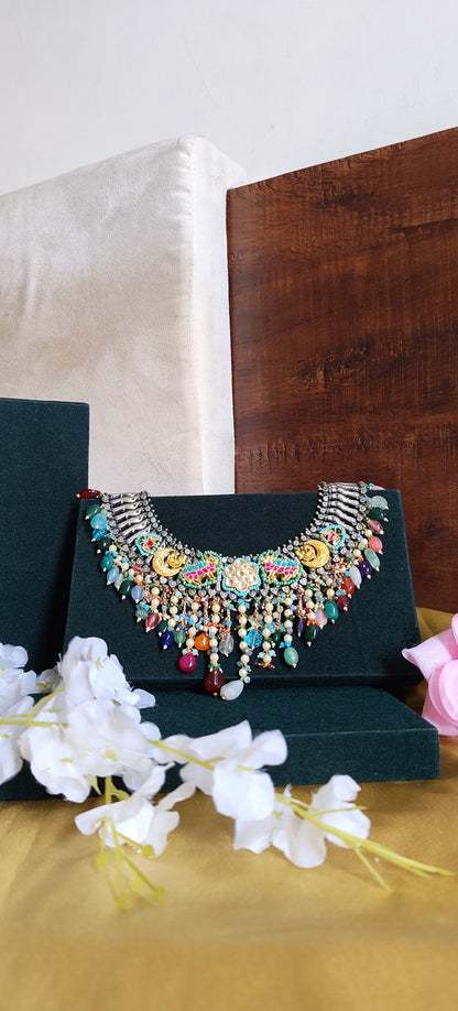 RangNoor Cascade Pacchi Kundan Choker | Premium Multicolor Statement Necklace | Festive Jewellery