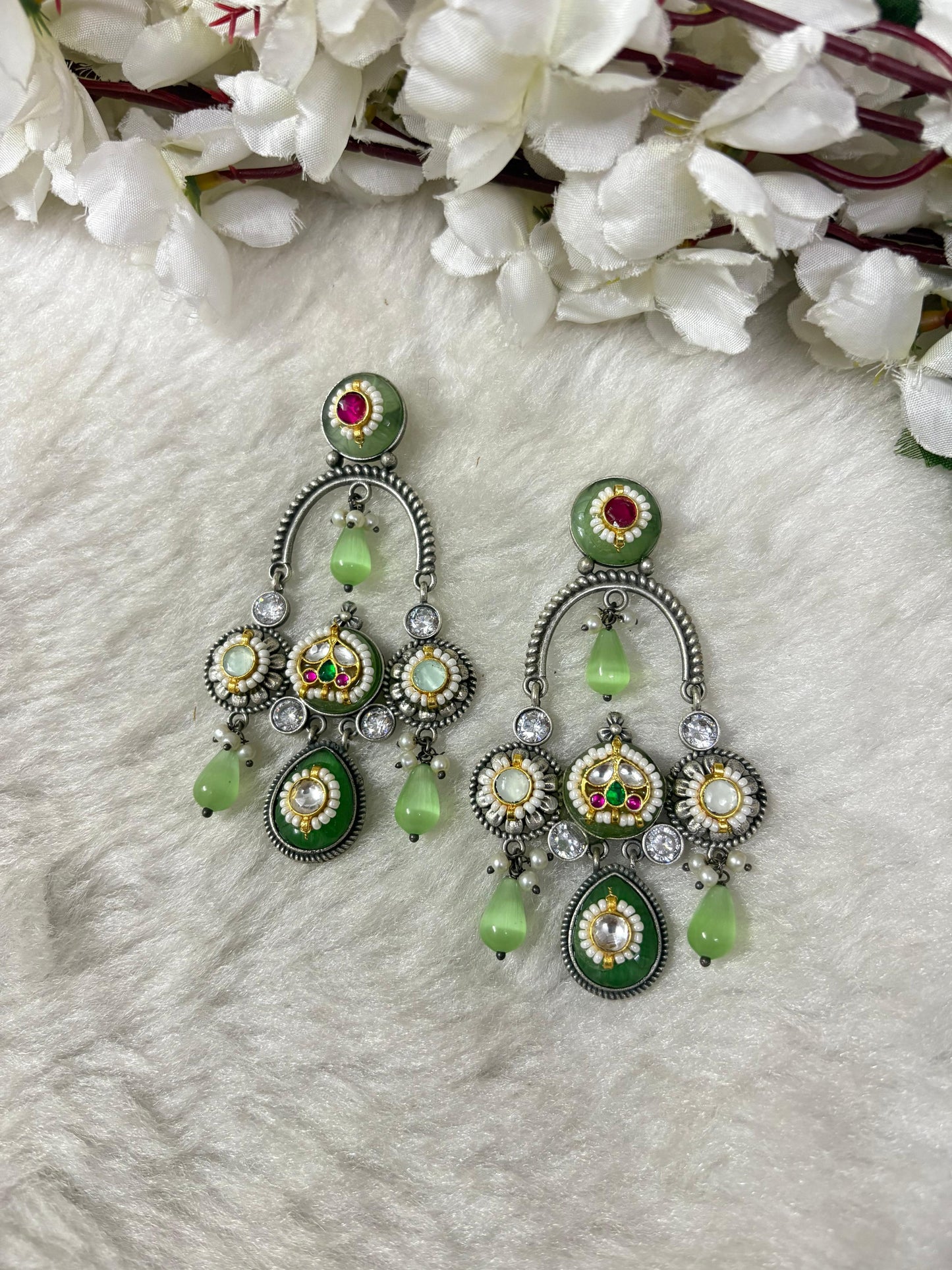 Paneri Pachi Kundan Chandbali Earrings | Brass Base | Premium Pachi Work | Festive & Wedding Jewellery