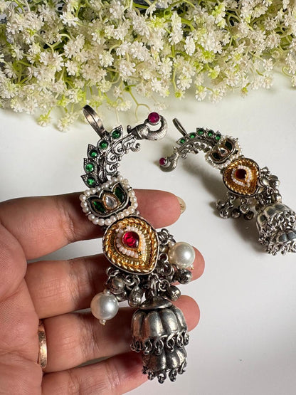 Rajwada Antique Statement Earcuff | Kundan Jhumka Earcuff with Pearls