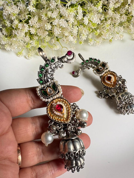 Rajwada Antique Statement Earcuff | Kundan Jhumka Earcuff with Pearls