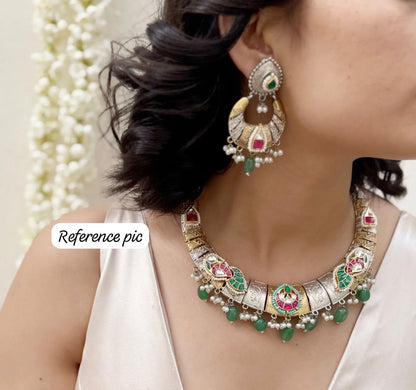 Vasundhara SLA Dualtone Kundan Fusion Hasli Necklace Set – Premium Collection | Alankrent