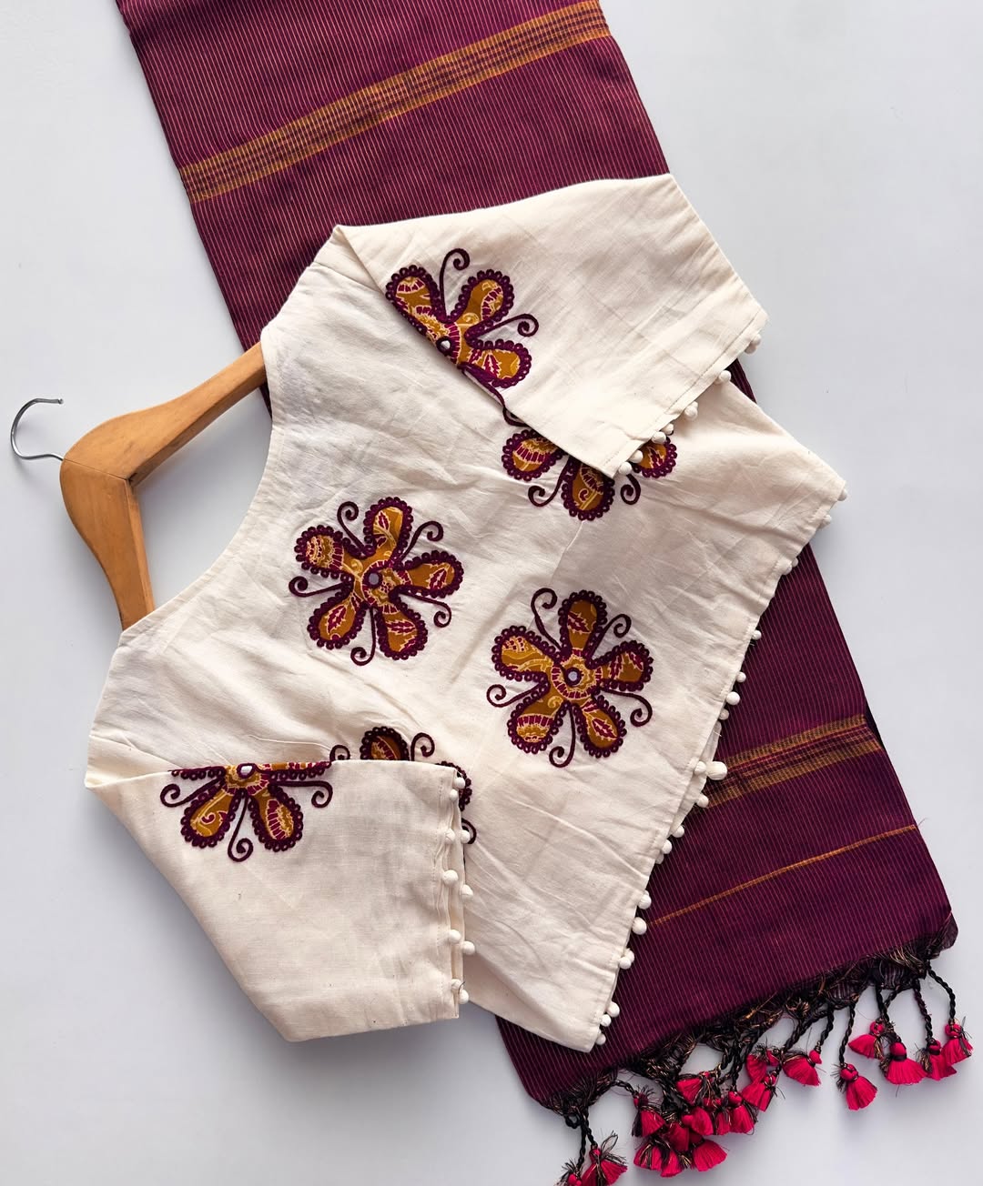 Handloom Khadi Cotton Saree with Appliqué Blouse