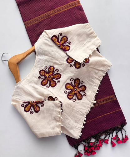 Handloom Khadi Cotton Saree with Appliqué Blouse
