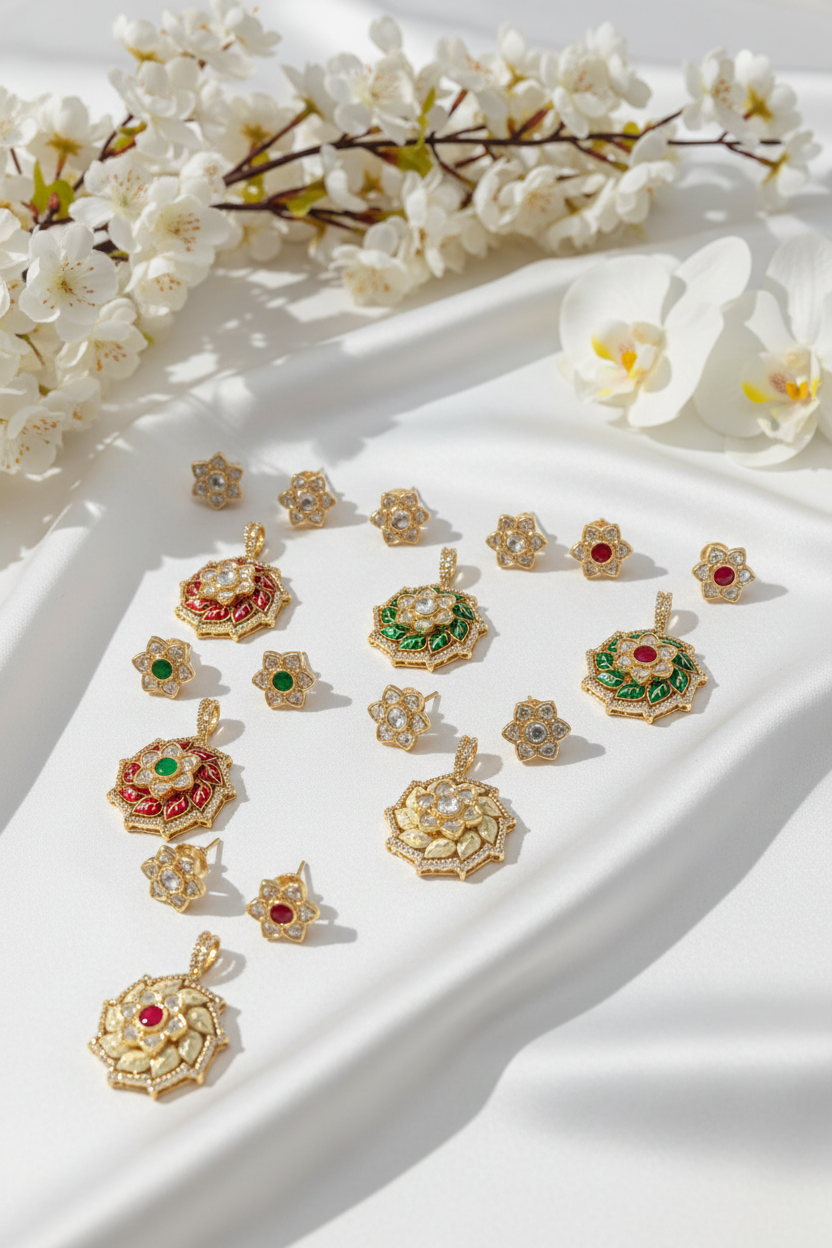 Original Moissanite Kundan Pendant Set | Luxury Without Chain | Alankrent DS391