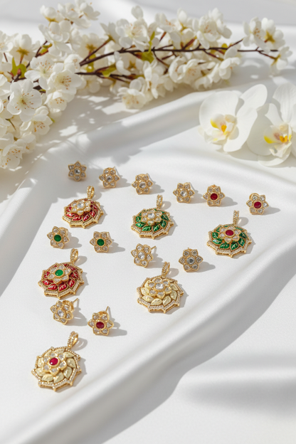 Original Moissanite Kundan Pendant Set | Luxury Without Chain | Alankrent DS391