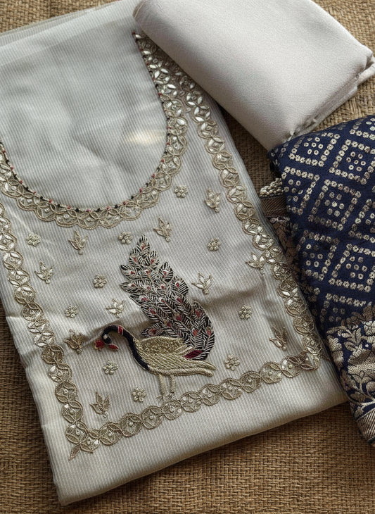 Cosmos Zari Tissue Suit Set | Zardosi & Gota Patti Handwork with Banarasi Dupatta