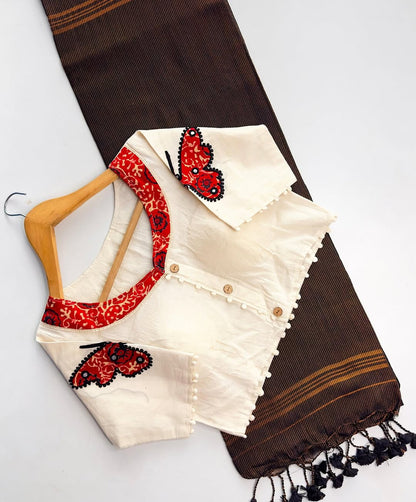 Handloom Khadi Cotton Saree with Appliqué Blouse