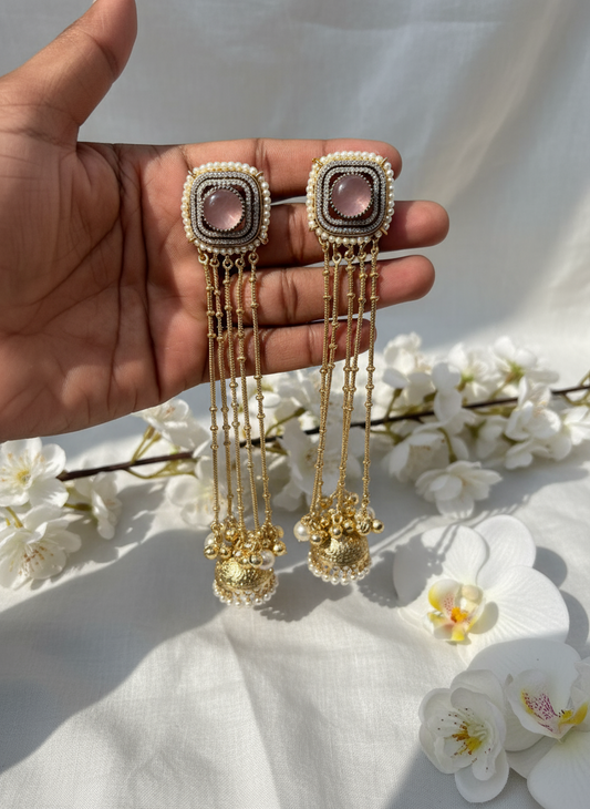 Kashmiri Jhumka Drops –Long Earrings with Pearl and Gold Detailing