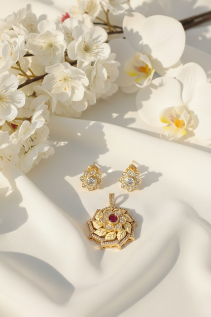 Original Moissanite Kundan Pendant Set | Luxury Without Chain | Alankrent DS391