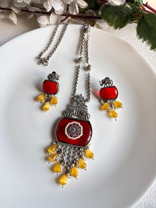 Crystal Stone Long Chain Pendant Multi by Alankrent