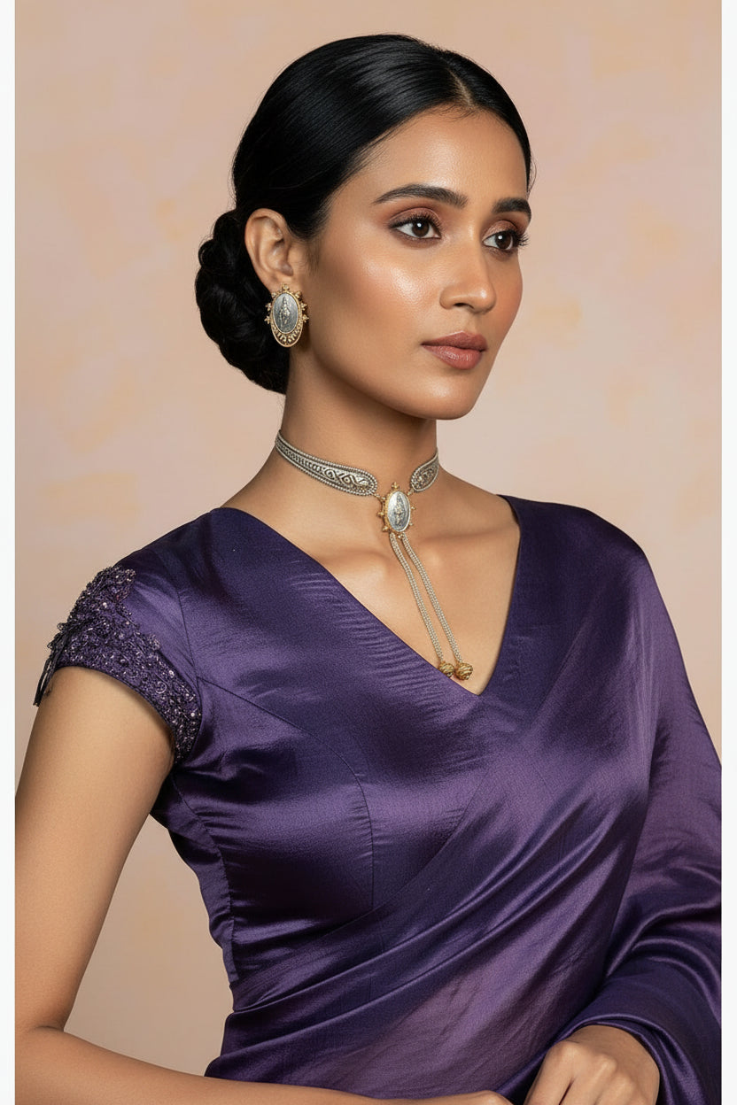 Devyani Noor Dual Tone SLA Choker Set with Earrings and Ring Online