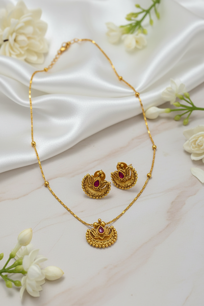 Mayura Peacock Long Necklace Set with Earrings | Traditional Gold Tone Indian Jeqwellery
