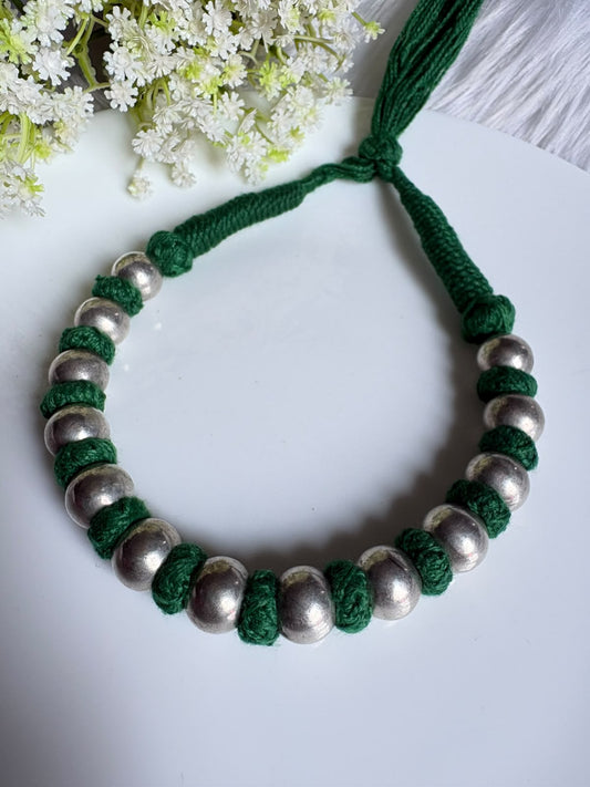 Vamika Sutra Handmade Thread Necklace with Silver-Tone Beads | Traditional Indian Ethnic Jewellery